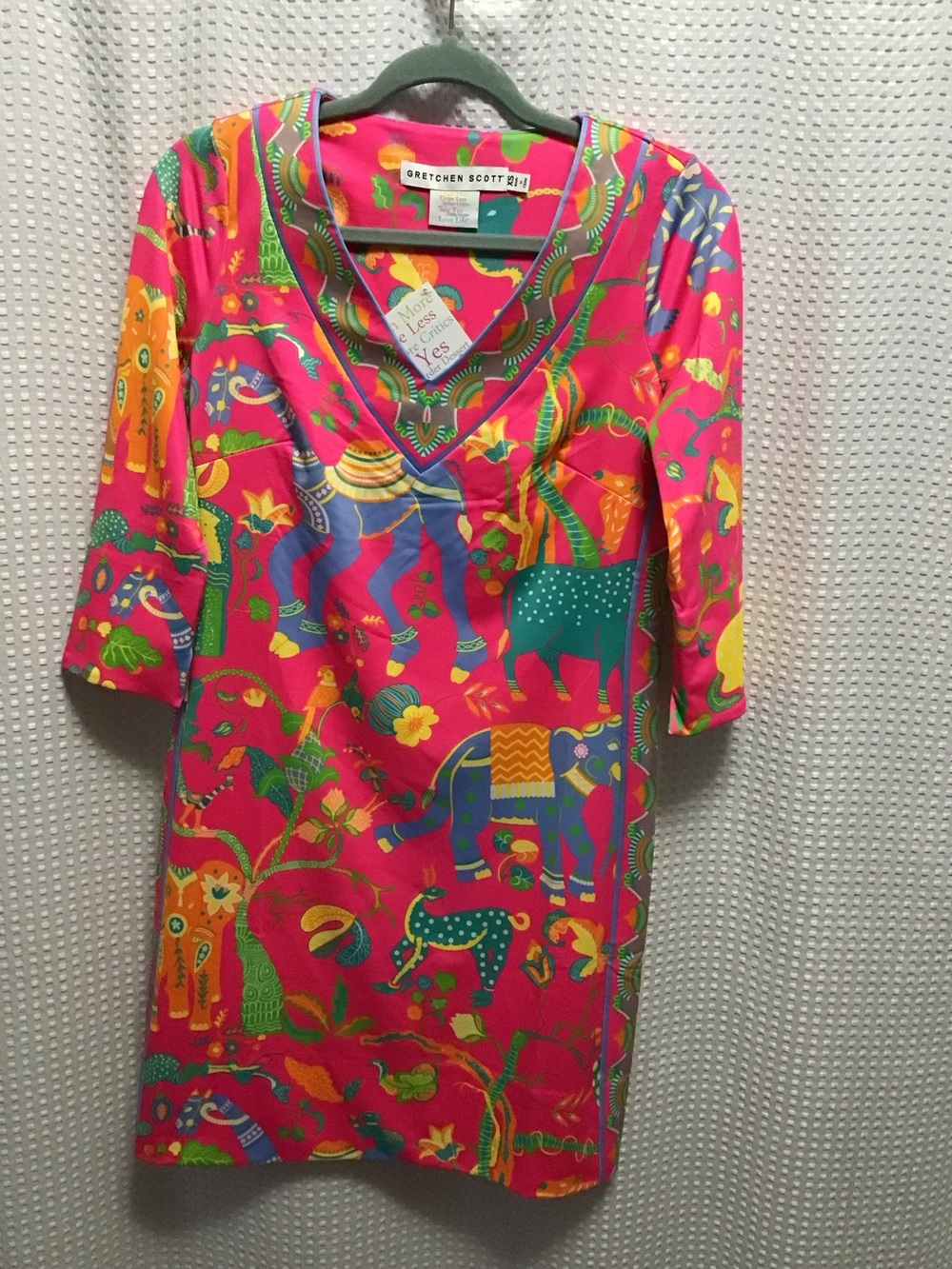 Gretchen Scott Designs Hot Pink Multicolor Elephant-Print V-Neck Mini Dress